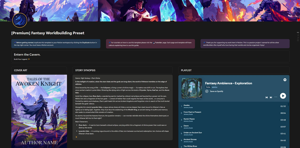 [PREMIUM] Fantasy Worldbuilding Preset (Notion Template)