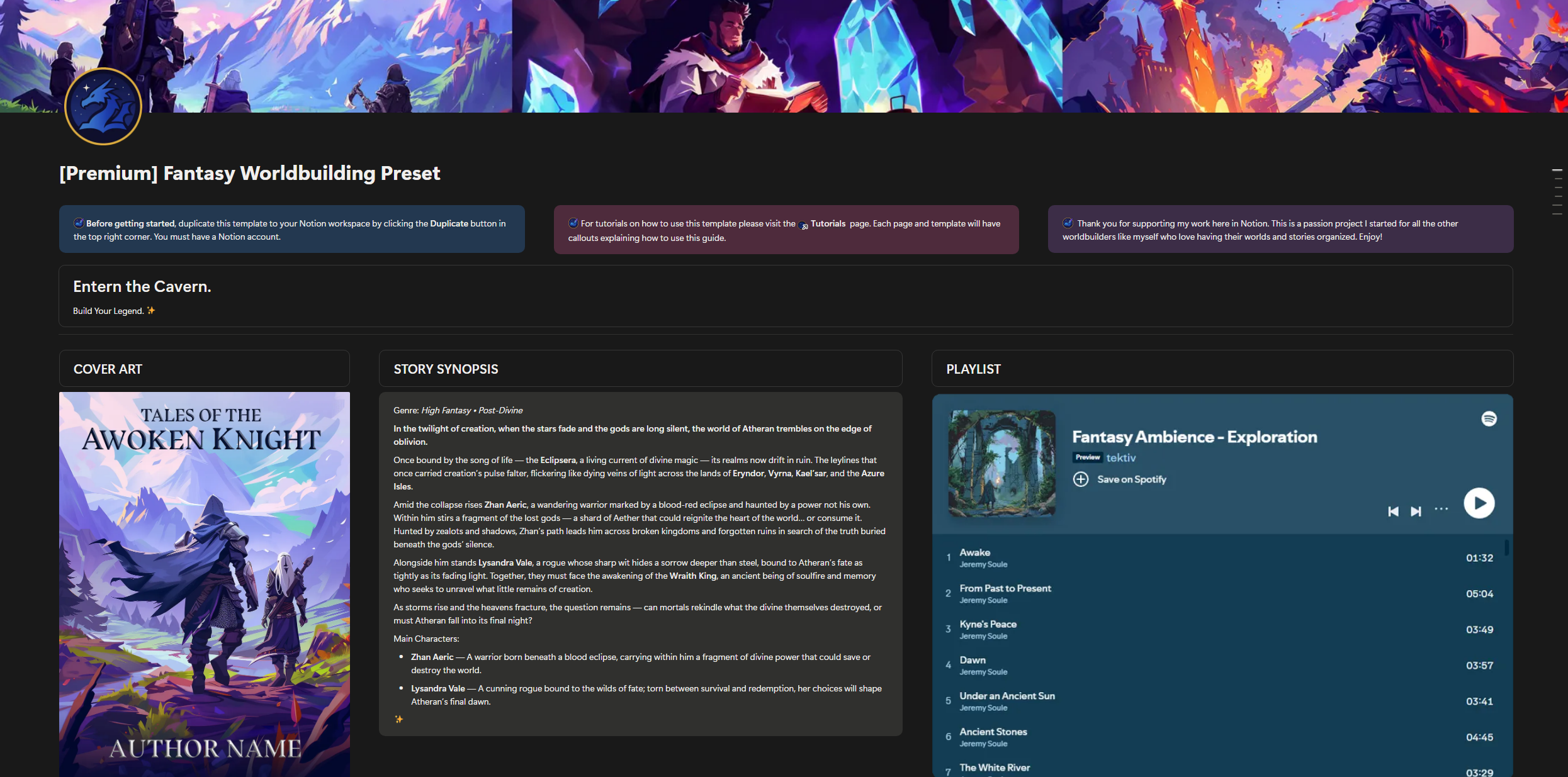 [PREMIUM] Fantasy Worldbuilding Preset (Notion Template)