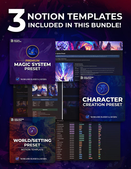 Worldbuilding Essentials Bundle: 3 Notion Templates